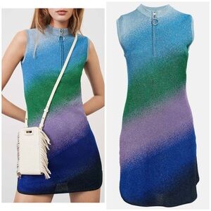 Maje Gradient Metallic Knit Mini Dress in Blue, Green & Purple